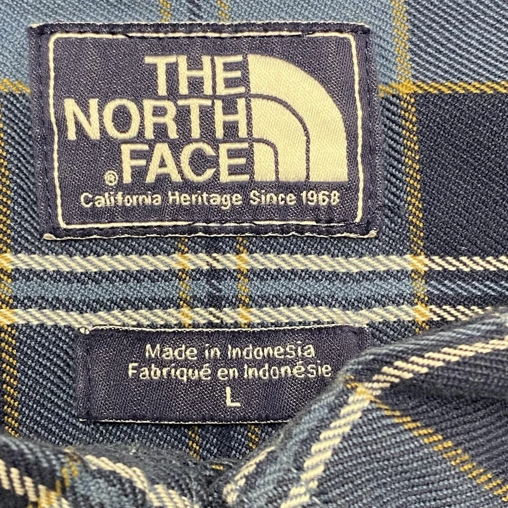 The North Face Shirt Mens Large Blue Plaid Flannel Long Sleeve Button Up Casual